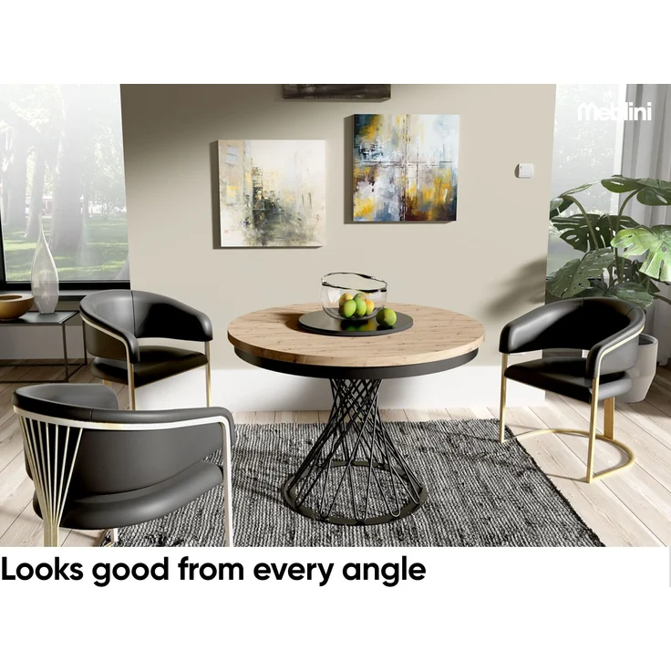 MEBLINI Esstisch Rund Ausziehbar aus Metall - 100-138x77cm - LUCO - Artisan Eiche/Schwarz Matt - Loft - Esszimmertisch Modern - Küchentisch - Ausziehtisch - Round Dining Table - Esszimmertische – Bild 2