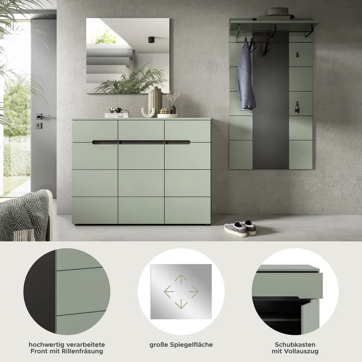 Garderobenkombination (B/H/T: 215x190x37 cm) in Smoke Green Nachbildung – Bild 8