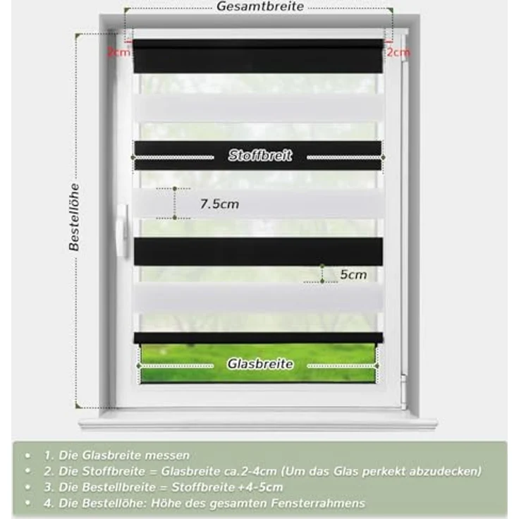 Deswell Doppelrollo Klemmfix ohne Bohren Schwarz-weiß B60 x H130 cm (Stoffbreite 56cm) Rollos für Fenster ohne Bohren für Fenster mit Lichtdurchlässig & Verdunkelnd/Höhe Stufenlos Verstellbar – Bild 5