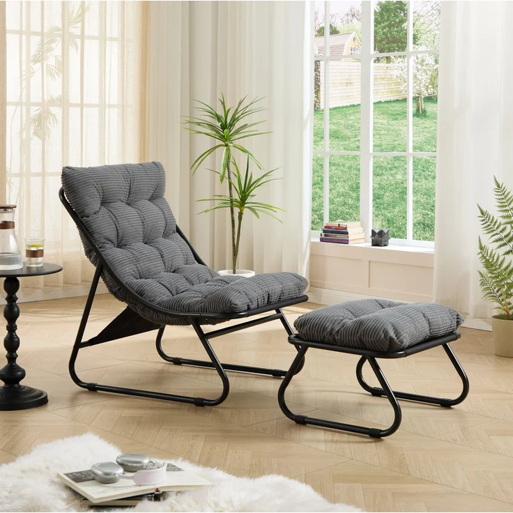 Lounge-Sessel mit Hocker, Stahlgestell, 65x78x86 cm, Grau – Bild 4