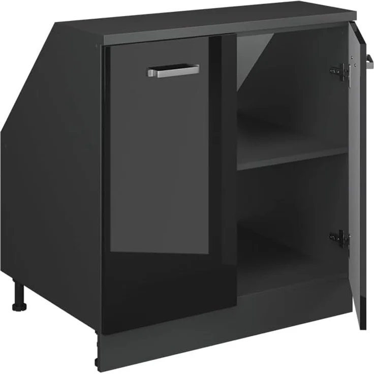 Küchenschrank für Dachschrägen R-Line Schwarz Hochglanz 80 cm mit 2 Türen, Schrankkorpus 60 cm Tiefe Vicco – Bild 4