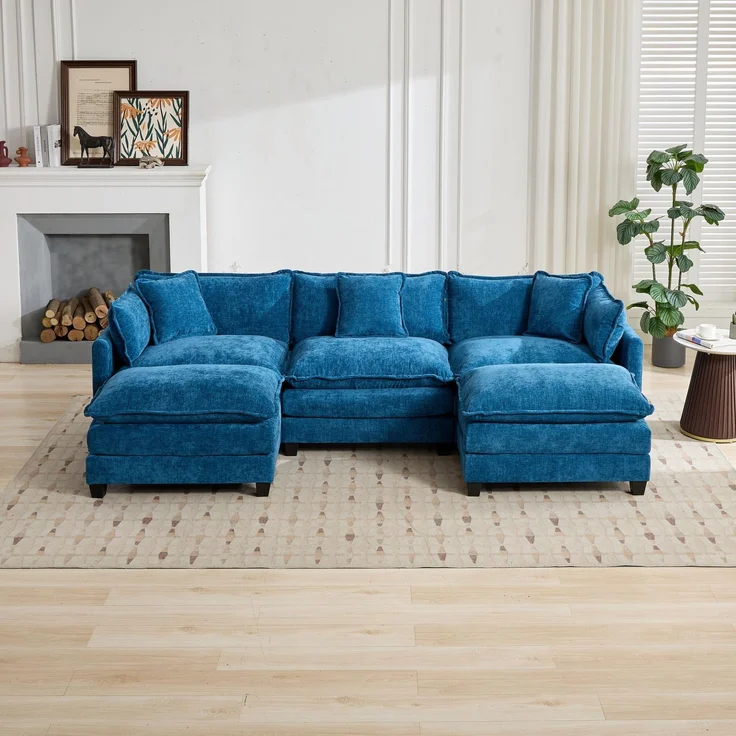 ZUBALIYA Sofa mit LED - Beleuchtung, mit Chenille - Bezug, mit Cordbezug, modular aufgebaut, aus Chenille, für Wohnzimmer und Apartments – Bild 13