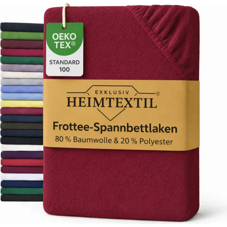 EXKLUSIV HEIMTEXTIL Frottee Spannbettlaken Rundumgummizug Marke 90 x 200 cm Bordeaux 80% Baumwolle 20% Polyester Öko - Tex Zertifiziert Bed-Sheet Bettlaken Spannbetttuch Topper Leinentuch – Bild 1