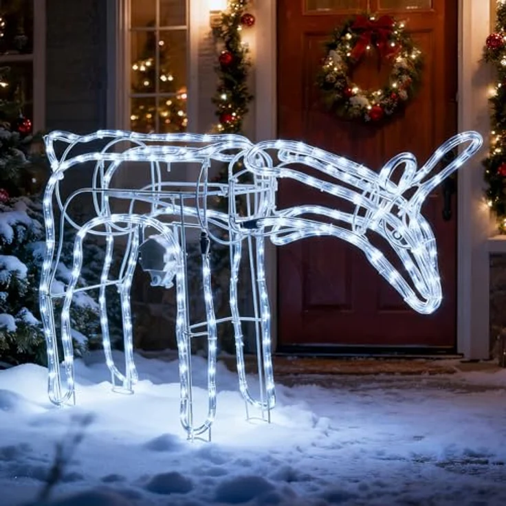 LEDYA Reindeer Beleuchtete Weihnachtsdekoration, 192 LEDs Kaltweiß, Groß 53 cm LED Rentier Weihnachtsbeleuchtung, Innen/Außen Weihnachtshirsch mit Timer, Netzbetrieben, für Haus, Hof, Garten, Veranda – Bild 2