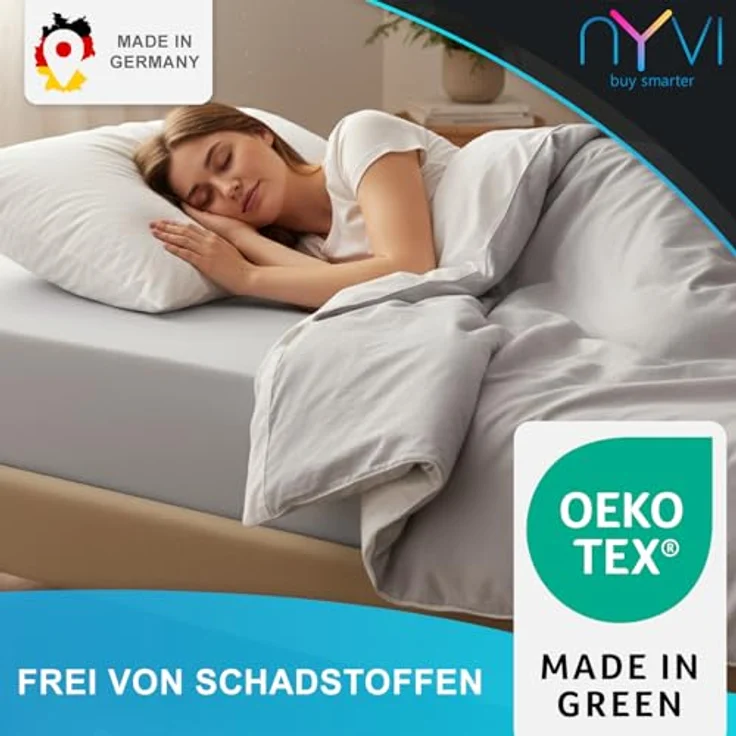 NYVI Feinbiber Spannbettlaken Deluxe, 100% Baumwolle, extra warm & weich, für Matratzen bis 25 cm Steghöhe, bügelfrei, vorgekrumpft, 90x200 cm, 2er Set, Weiß – Bild 4