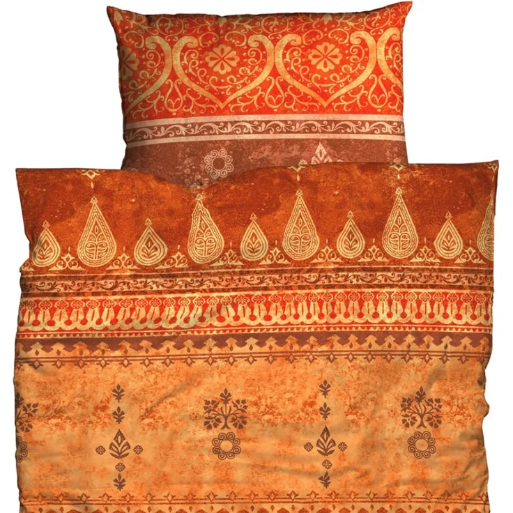 CASATEX Bettwäsche Indi Terra-Orange Biber 200 x 220 + 2x 80 x 80 cm – Bild 2