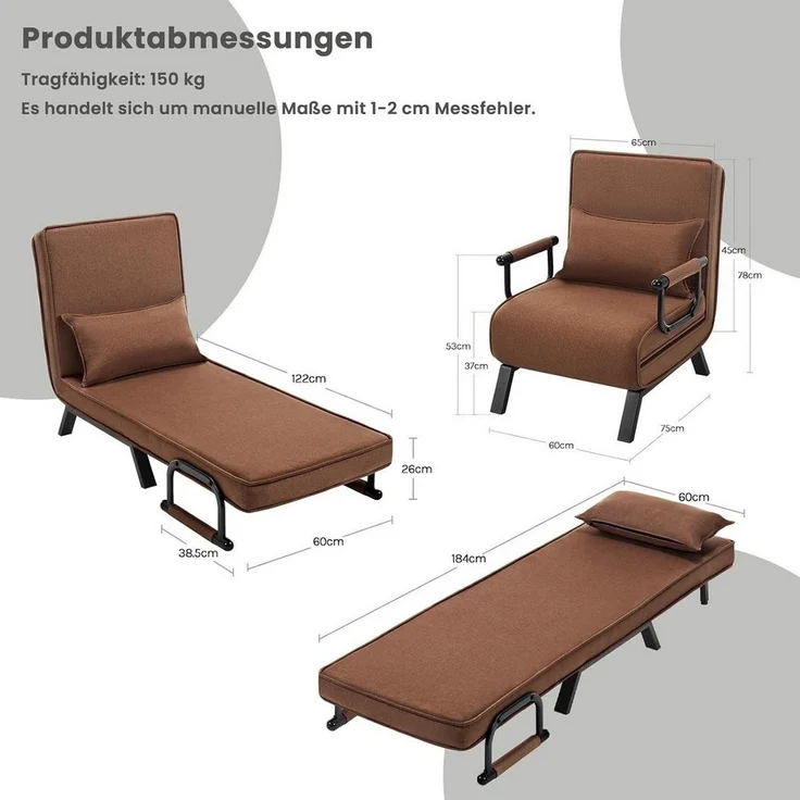 Woltu Schlafsofa, 1 Teile, Schlafsessel 3 in 1, mit Bettfunktion, Sofabett Gästebett – Bild 2