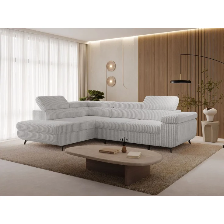 GRAINGOLD Ecksofa ARGON mit Bettfunktion, Bettkasten, Einstellbaren Kopfstützen, Cord-Stoff, Grau, Rechts – Bild 3