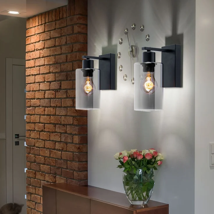 2x Wandstrahler, Glas, rauch, schwarz matt, H 23 cm – Bild 3