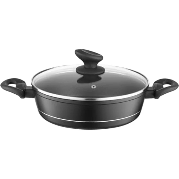 FLORINA Aluminium Topf (2,3 l) 24 cm I Kochtopf DELUX mit Glasdeckel I Messbecher & Antikratz-Beschichtung I Niedriger Topf mit Induktionsboden I Induktionsherd, Gasherd, Elektroherd (Schwarz) – Bild 1