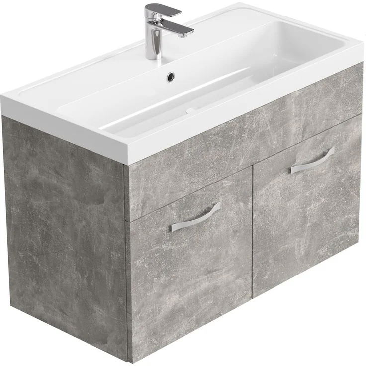 Badplaats Badmöbel Set mit Waschbecken und Unterschrank Paso 01 80 x 40 cm Beton Grau - Waschbeckenunterschrank mit Waschbecken – Bild 2