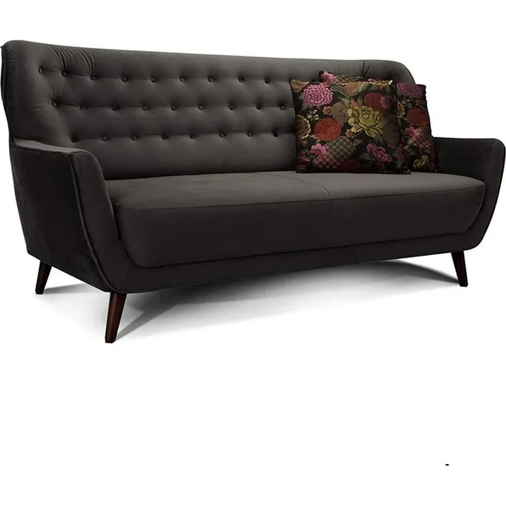 CAVADORE 3-Sitzer-Sofa Abby / Retro-Couch im Samt-Look mit Knopfheftung / 183 x 89 x 88 / Samtoptik, grau