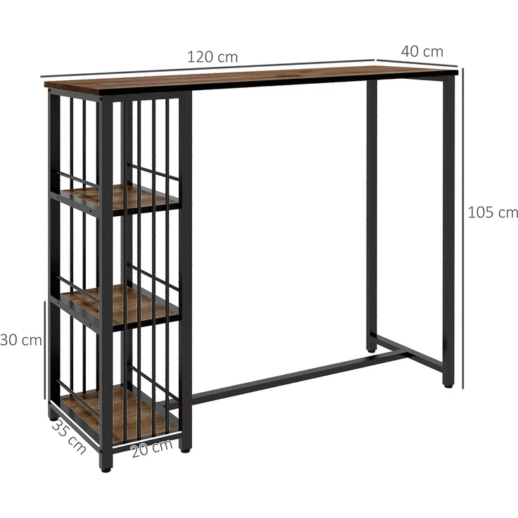 EINHOM Bartisch Stehtisch Tresentisch mit 3 Ablageflächen Bartheke Küchentisch mit Holzoptik, Stahlgestell, für Esszimmer, Küche, Braun, 120 x 40 x 105 cm – Bild 2