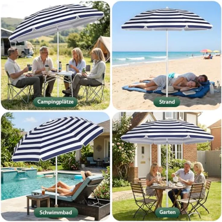 SUNULA Sonnenschirm 160 cm, Balkonschirm knickbar mit Bodenhülse & Schutzhülle, höhenverstellbar, neigbar, UV-Schutz 50+, weiß/silber – Bild 6