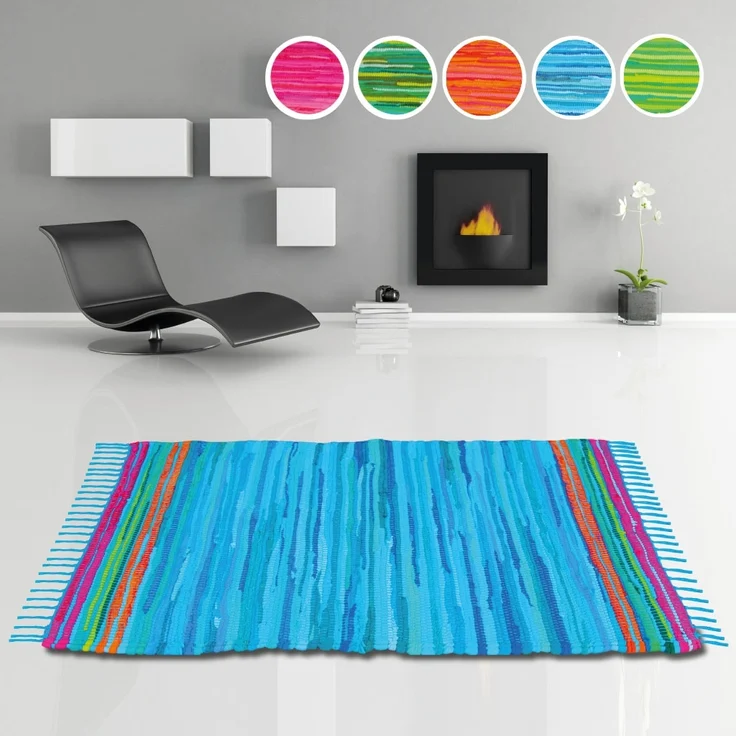 Flickenteppich handgewebter Teppich aus Baumwolle, stylischer und strapazierfähiger Fleckerlteppich in vielen verschiedenen modischen Ausführungen erhältlich (70 x 180cm / blau - dunkelblau) – Bild 3