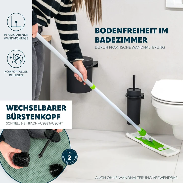 bremermann Bad-Accessoires Set SAVONA 4tlg. bestehend aus 1x Seifenspender, 1x Becher, 1x WC-Garnitur, 1x Kosmetikeimer aus Kunststoff in Schwarz – Bild 3