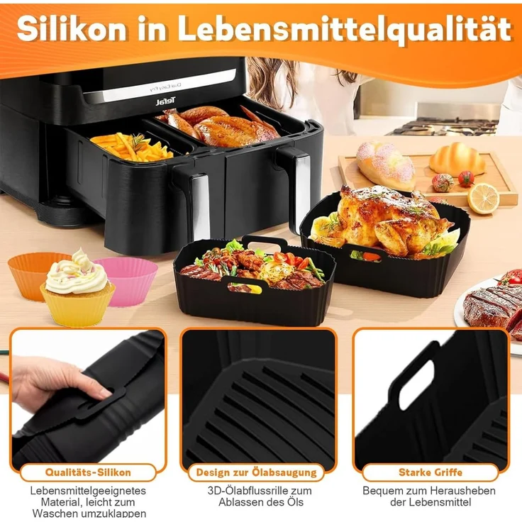 SURFOU Backform Heißluftfritteuse zubehör für Philips airfryer zubehör 28-tlg BPA-frei, (28-tlg Heißluftfritteuse Zubehör Set für Philips Airfryer Dual Basket 3000/5000 Serie(z. B. NA350/00, NA352/04), und Tefal EY9018 Dual Easy Fry, und die meisten Du... – Bild 4