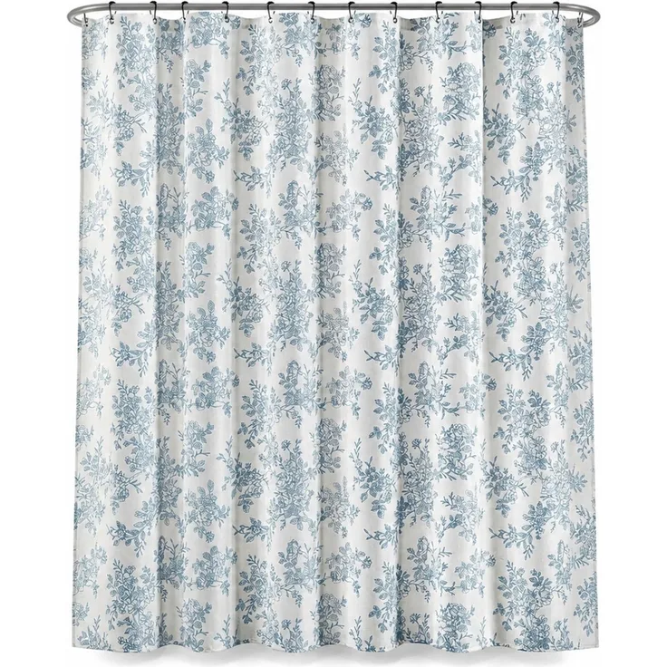 Wasserdichter Duschvorhang mit Blumenmuster für Badezimmer Blau-Weiß, für Dusche, 180 x 200 cm