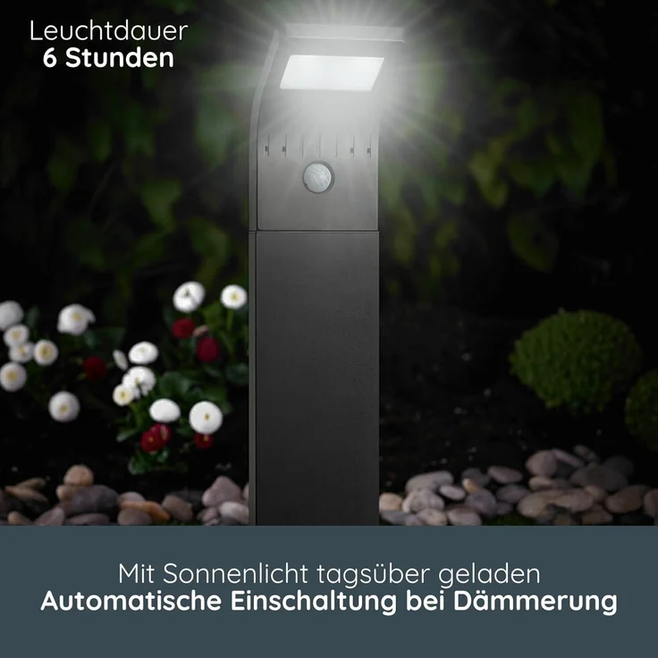 MeLiTec LED Solarleuchte SO44, Solar-Gartenleuchte, LED fest integriert, Tageslichtweiß, mit Bewegungsmelder, bis zu 6h Leuchtdauer, schwarz – Bild 3