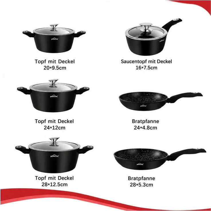 HOMELUX Topf-Set Kochgeschirr-Set, Induktions Töpfe Set, Antihaftbeschichtung, Aluminium, Edelstahl (Set, 15-tlg), Induktion – Bild 2