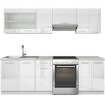 Küchenzeile Raul Weiß Hochglanz/Weiß 240 cm , AP Marmor Vicco