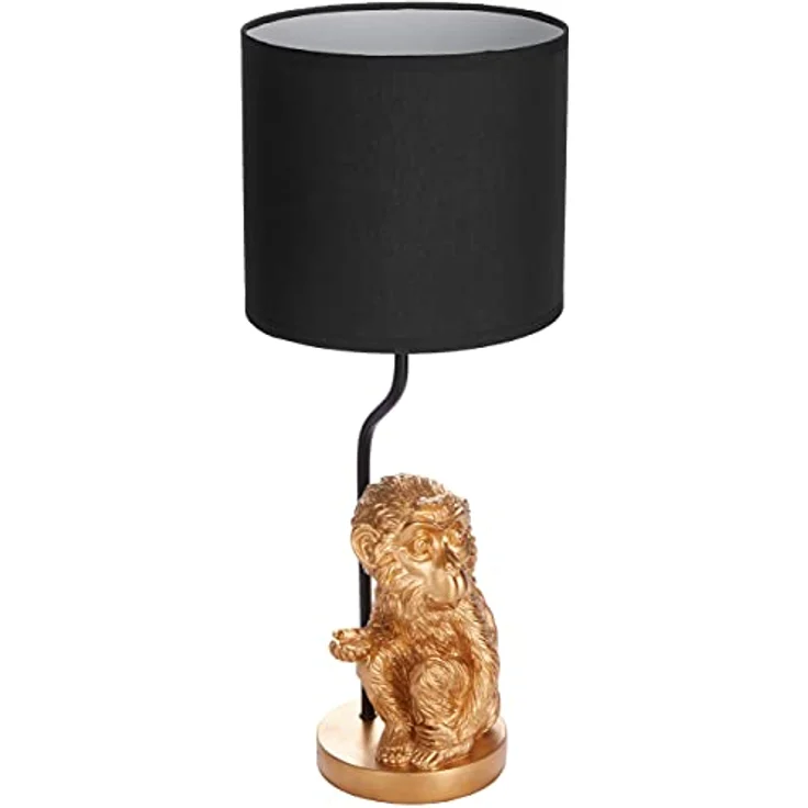 BRUBAKER Tisch- oder Nachttischlampe Kleines Äffchen, Keramikfuß mit Stoffschirm, 52 cm Höhe, Gold Schwarz – Bild 2
