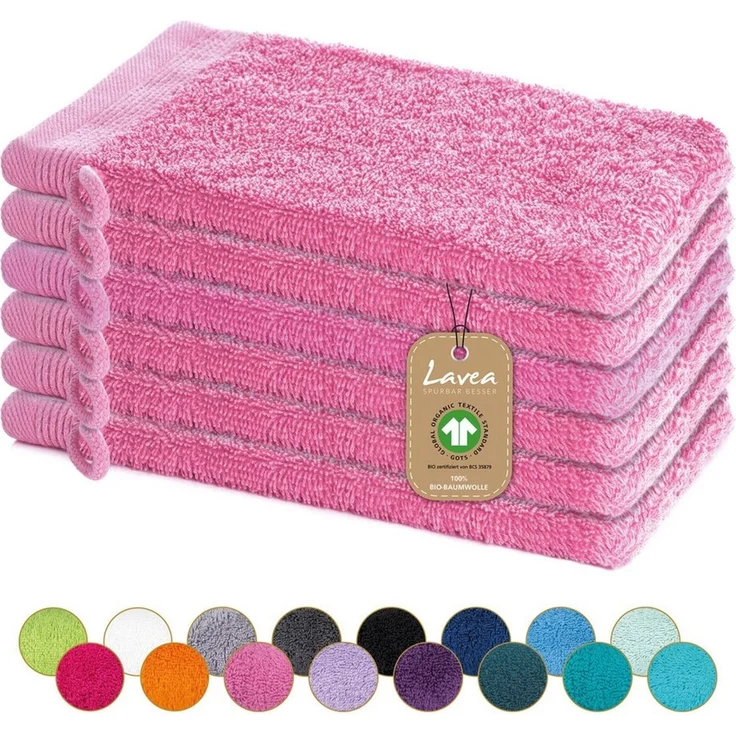 Lavea Waschhandschuh Bali, 16x22cm aus 100% Bio-Baumwolle, einzigartig weiche Waschhandschuhe mit Aufhänger (Set, 6-St), hochwertige und nachhaltige Premium Waschlappen - schonende Reinigung – Bild 5