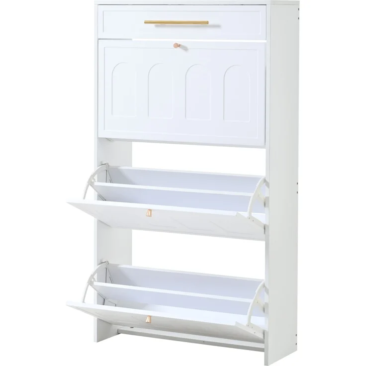 Schuhschrank 70 x 25 x 123,5 cm mit 6 offenen Fächern und 1 Schublade in Weiß – Bild 4