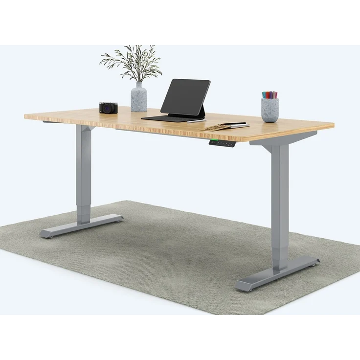 Desktopia Pro X - Elektrisch höhenverstellbarer Schreibtisch / Ergonomischer Tisch mit Memory-Funktion, Bambus Echtholz, Gestell Grau, 180x80 cm – Bild 1