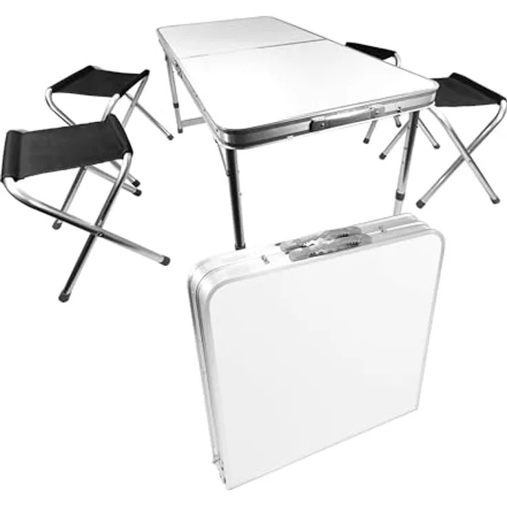 Campingtisch Set 5-teilig, Klapptisch mit 4 Camping Hocker