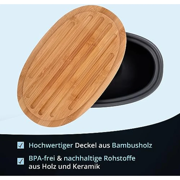 KHG Vorratsdose für Brot aus Steinzeug mit Holzdeckel – Brotaufbewahrung für die Küche, Steingut, Stilvolle Brotaufbewahrung aus Steinzeug schützt Brot vor Austrocknung – Bild 6