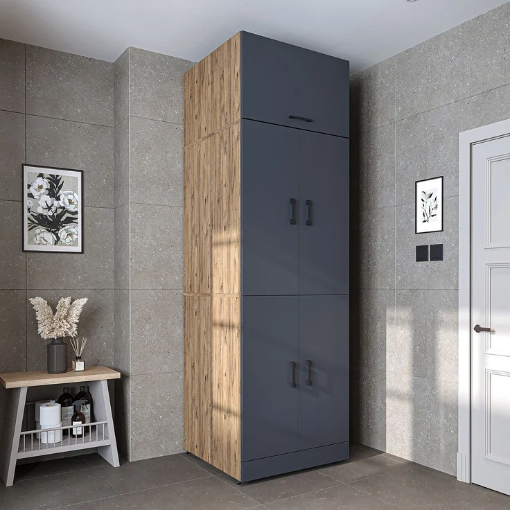 Roomart Waschmaschinenschrank DORA-I- Waschmaschinen- & Trocknerschrank mit Türen & Ausziehbrett – Waschküchenschrank für Waschmaschine & Trockner • Anthrazit-Eiche – Bild 2