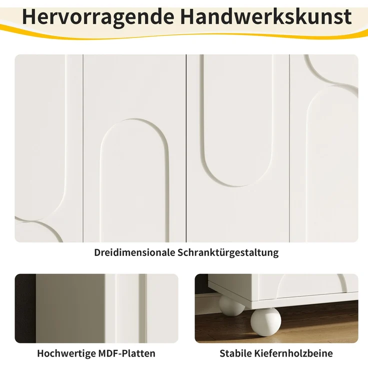 Sideboard 120x35x71 cm mit verstellbarer Ablage – weiß, MDF und Metall – Bild 4