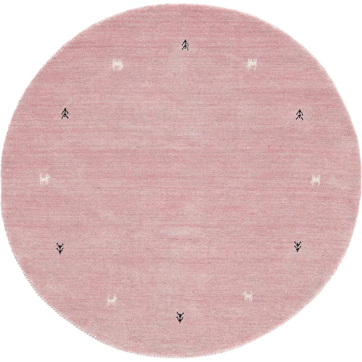 carpetfine 'Gabbeh Uni' Wollteppich, reine Wolle, Rosa, Ø 120 cm – Bild 1