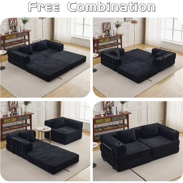 Sinaopus Sofa Sofas Wohnzimmer, Schlafsofa aus Cord mit Bettfunktion, Faltbares Bodensofa mit Liegefunktion für kleine Räume – Bild 3
