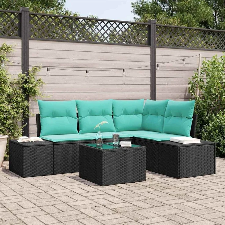 vidaXL Gartensofa-set 5 stk. Schwarz Poly-Rattan 3347056 – Bild 1