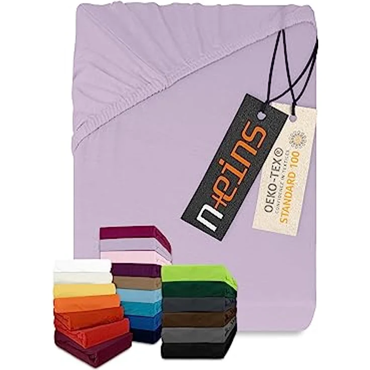 npluseins klassisches Jersey Spannbetttuch - vielen Farben + Größen - 100% Baumwolle 159.192, 140-160x200 cm, Flieder – Bild 2