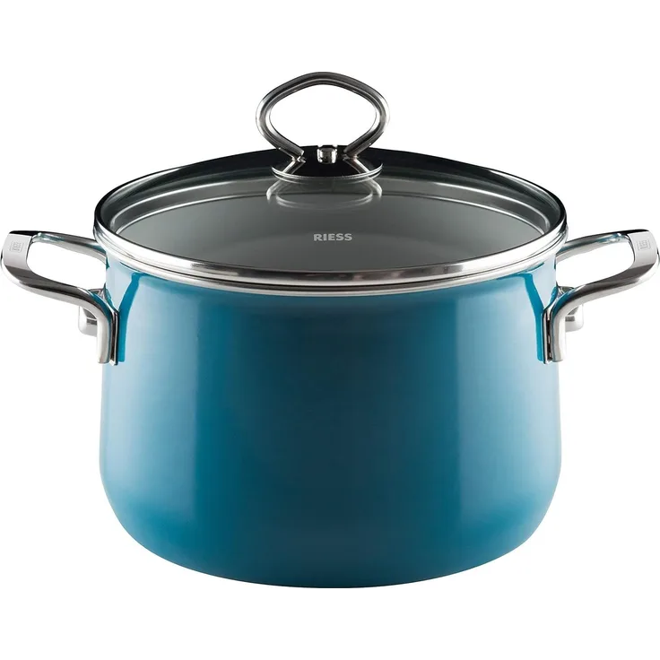 Riess Fleischtopf mit Glasdeckel Ø20cm 4 Liter Emaille Nouvelle Aquamarin extra stark