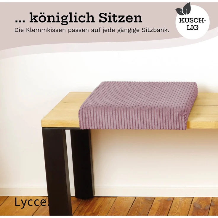 Lycce Bankauflage Klemmkissen mit Leiste - Cord, Polsterung, rutschfest Altrosa 8x40x38cm – Bild 6