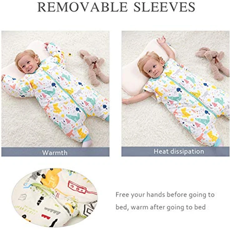 SONARIN Babyschlafsack mit Beinen Schlafsack mit Füße,abnehmbaren Ärmeln,dünn,2,5 Tog,Bio-Baumwolle Verschiedene Größen von 6 Monaten bis 6 Jahren – Bild 4