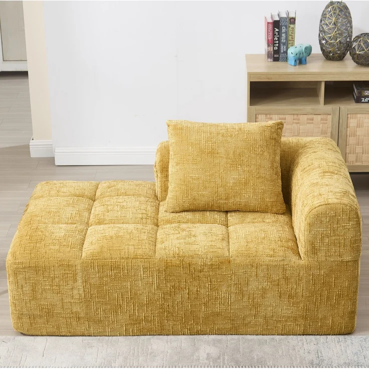 Chaiselongue-Sofa 158 x 90 x 60 cm in Gelb mit Seitentaschen und Kissen – Bild 3