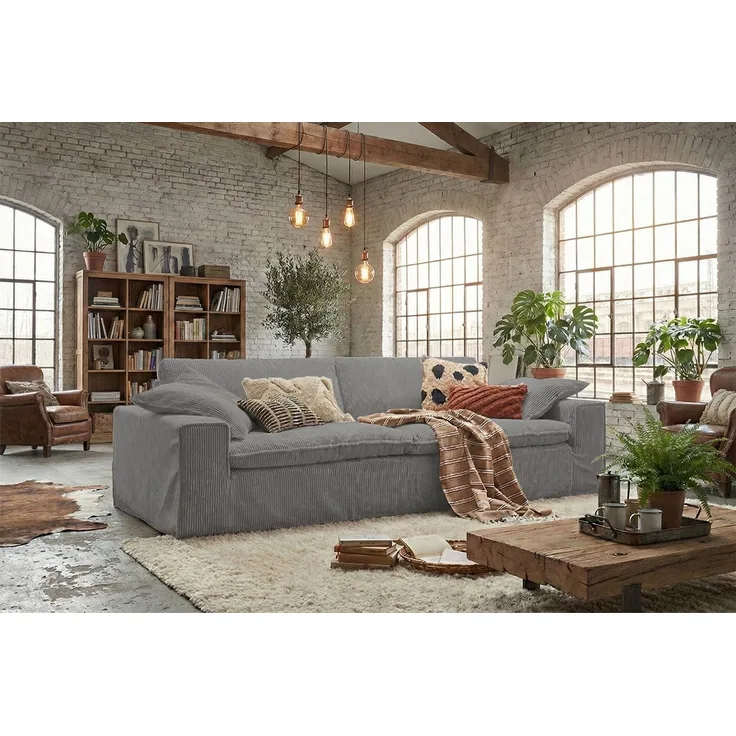 KAWOLA Sofa NETTA 4-Sitzer Bezug abziehbar Cord grau 90 x 116 x 258 cm