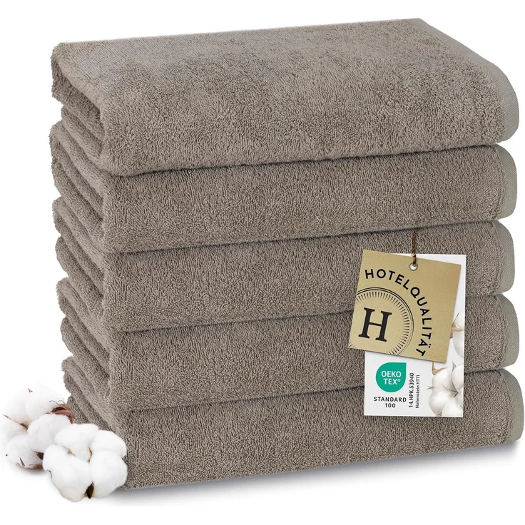 ZOLLNER 5er Set Duschtücher, 100% Baumwolle, 70x140 cm, taupe – Bild 1