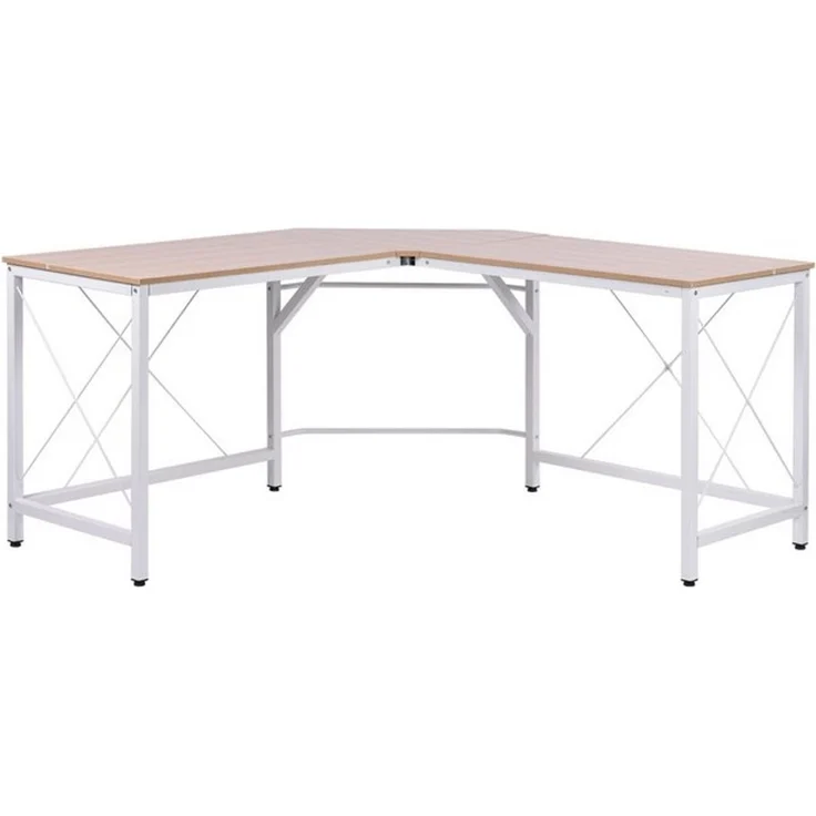 HOMCOM Eckschreibtisch L-Form Winkelschreibtisch (PC-Tisch, 1-St, Computetisch), MDF Natur + Weiß 150 x 150 x 76 cm – Bild 4