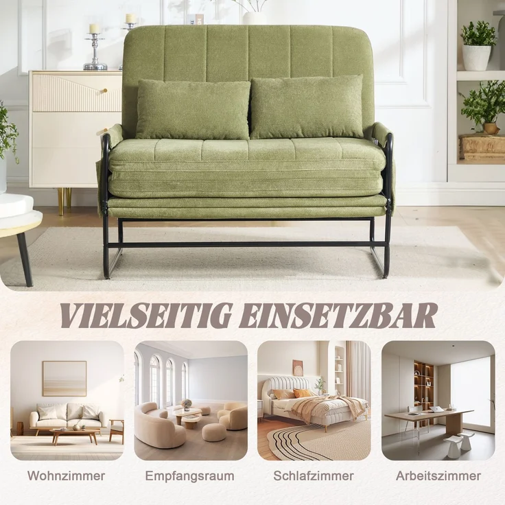 ZUBALIYA Schlafsofa 85x92 cm, mit Stauraum, mit Chenille - Bezug, mit breiten Armlehnen, mit Schaumstoffpolsterung, Schwarz – Bild 6