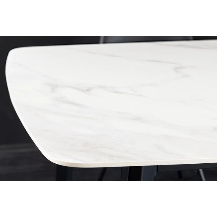 Eleganter Esstisch VENEZIA 160cm weiss-schwarz Marmor-Optik Keramik schwarzes Metall-Gestell Retro – Bild 4