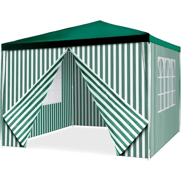 Nexos Pavillon 3x3 m in grün weiß PE Plane 110g m² plus 4 Seitenteile Partyzelt Gartenzelt Sonnenschutz Stahlgestell Festivalzelt Eventzelt Partyzelt