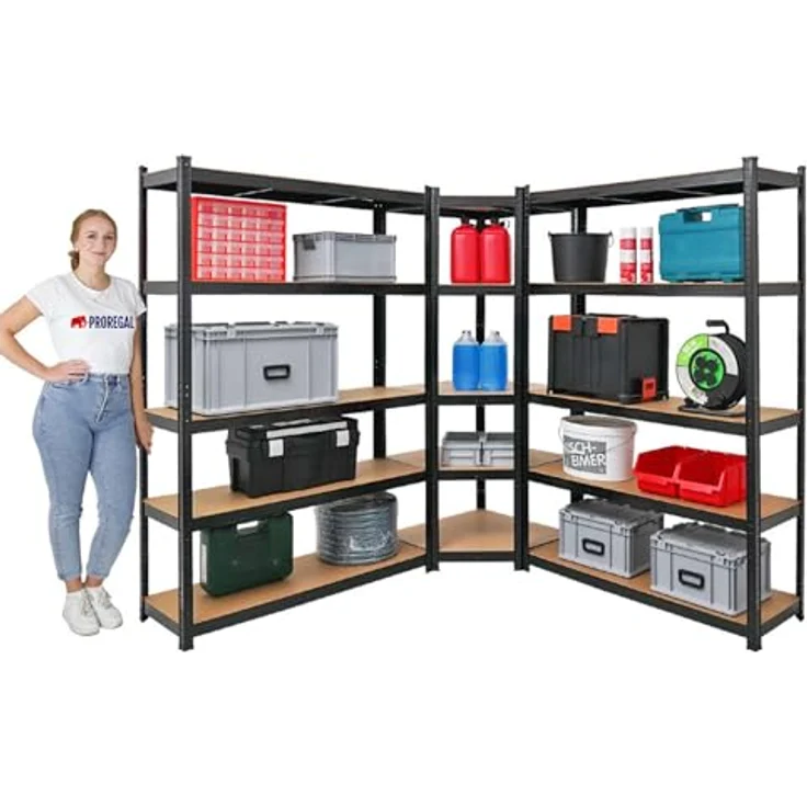 PROREGAL Mega Deal Eckregal Ragnar 1x: 180 x 70 x 40 cm | 2X: 180 x 120 x 40 cm Schwarz Fachlast 175kg, Kellerregal, Steckregal, Garagenregal, Lagerregal – Bild 4