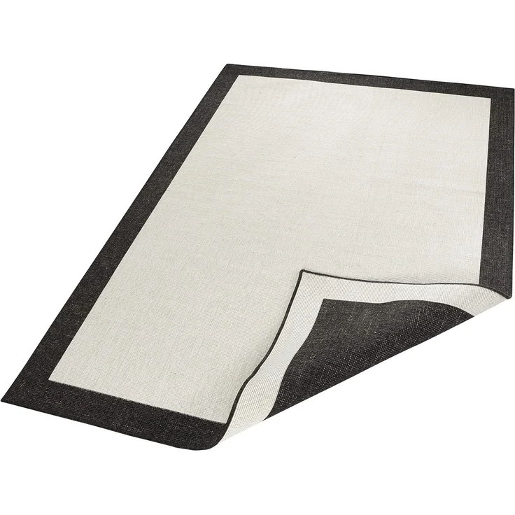 NORTHRUGS In- und Outdoor Teppich Panama 200x290cm - Wendeteppich Wetterfest Modernes Uni Design mit Bordüre Läufer für Balkon Terrasse Garten Wintergarten Wohnzimmerteppich Wasserfest, Schwarz Creme – Bild 6