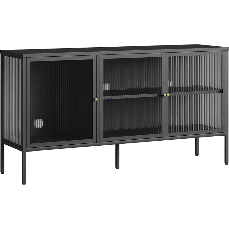 Vitrinen-Sideboard Vinterhavn Stahl 3-türig 80x150x40 cm Schwarz [en. casa] – Bild 5
